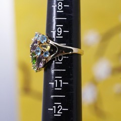 Size 9.75, yellow gold plated Sterling 925 silver ring citrine ruby peridot