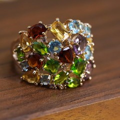 Size 9.75, yellow gold plated Sterling 925 silver ring citrine ruby peridot