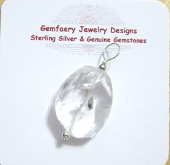 Sterling Silver Faceted Natural ROCK CRYSTAL Gemstone Pendant #85…Handmade USA