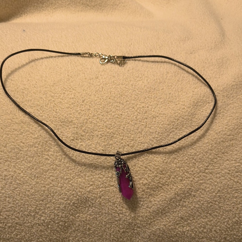 Purple Point Pendant Necklace Black Cord Silver Metal Resin Charm Unisex