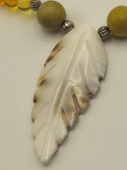 Handmade Amber Beaded Necklace with Shell, Sandalwood and Yellow Turquoise