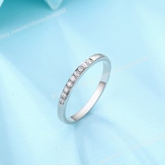 Natural Diamond 0.1ct Minimalist Band Ring Engagement Halo Solid 14k White Gold