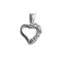 Sterling Silver Pendant Heart With Cubic Zirconia Solid Hallmarked 925 Handmade