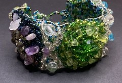 Handmade Natural Multi Gemstone Boho Micro Macrame Beaded Cuff Reiki Bracelet