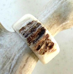 BROWN HANDCRAFTED OOAK SHED DEER, ELK ANTLER RING,SIZE 13 1/4, R-231