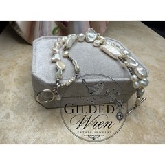 Artisan RB Sterling Silver Baroque Freshwater Pearl Bracelet Signed 7.5”