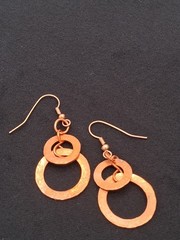 Handcrafted Hammered Copper Double Circle Ring Dangle Bohemian Earwire