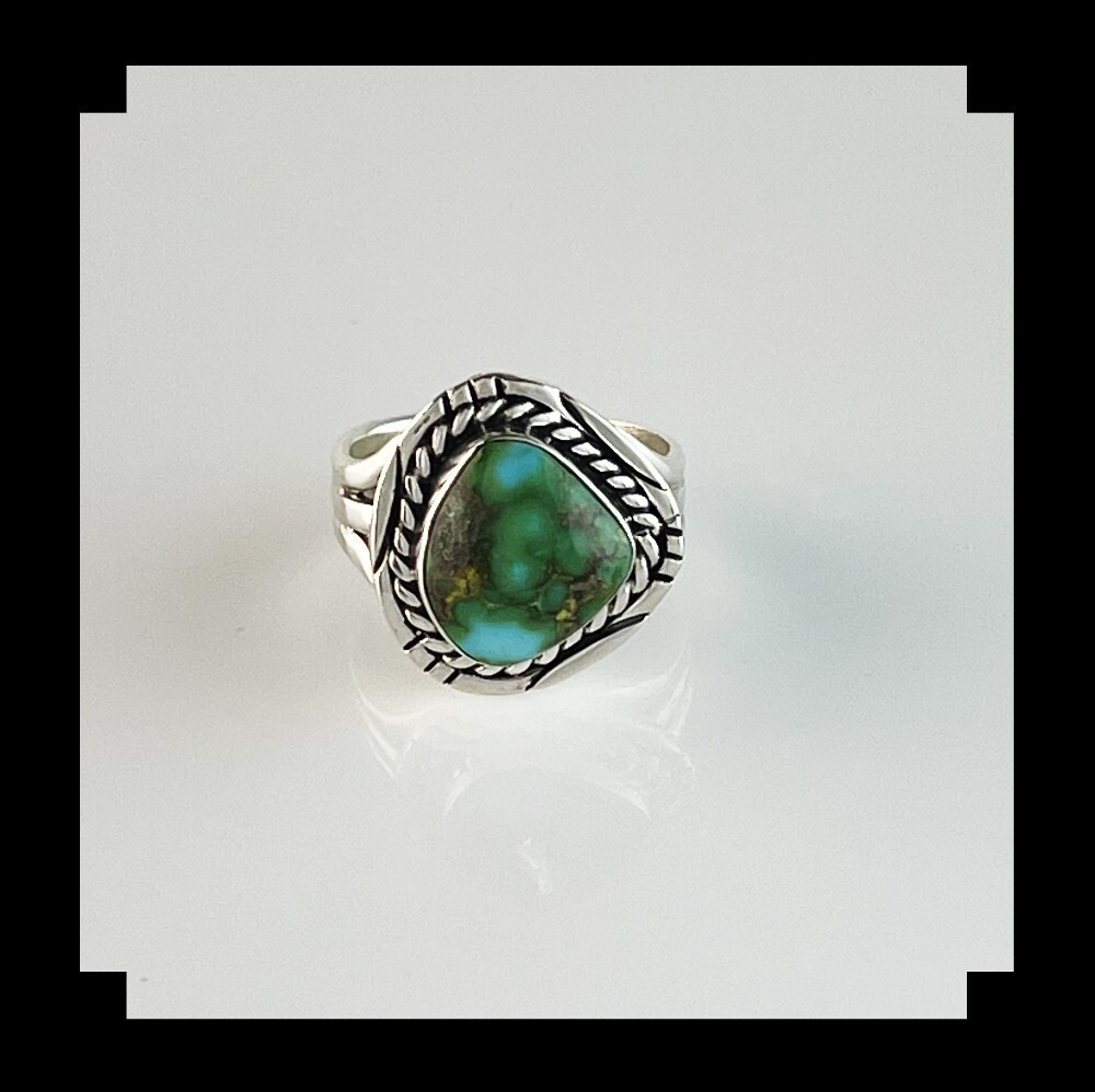Handcrafted Sterling and Sonoran Gold Turquoise Ring Size 7 1/4