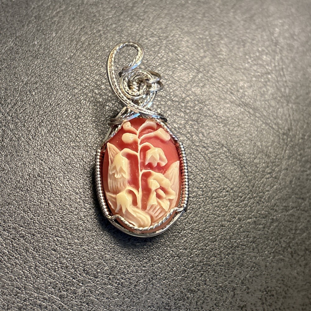 Vintage Sterling Silver Wire Wrapped Tree of Life Cameo Pendant Bezel Bail