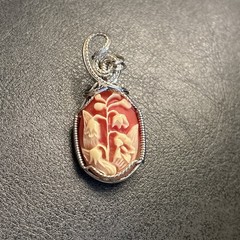 Vintage Sterling Silver Wire Wrapped Tree of Life Cameo Pendant Bezel Bail
