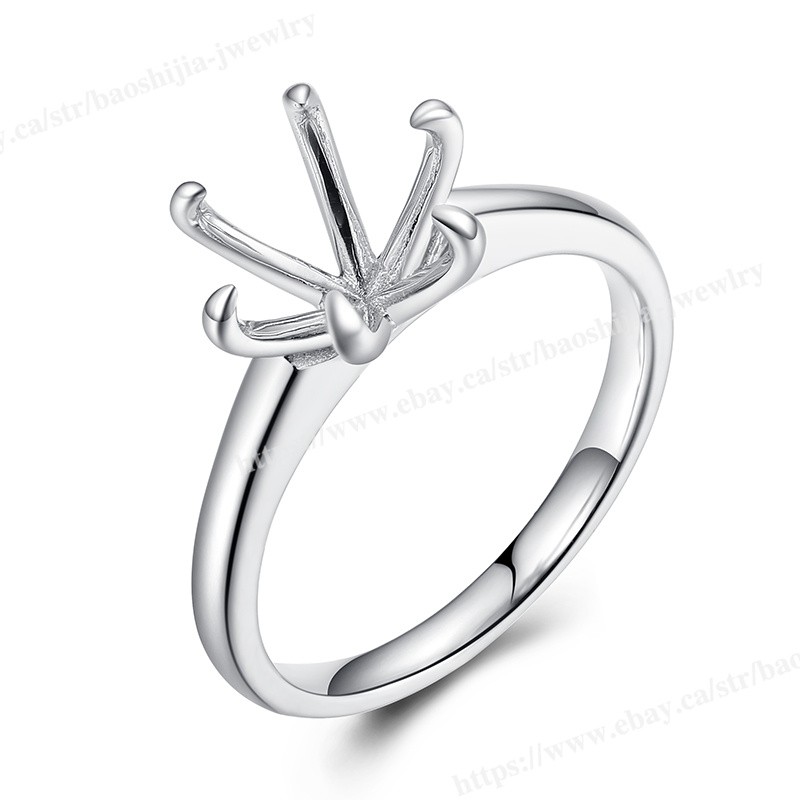 8mm to 8.5mm Round Cut Prong Setting Ring Solid Sterling Silver 925 Non-Plated