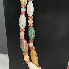 Multicolor Natural Agate Oval Beaded Statement Necklace XLong 52” Beggar
