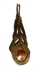 Unique Abstract Copper & Brass Two Tone Long Pendant Art ~3.25in TOTYg Scarf Tie