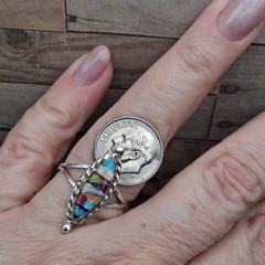 Sterling Silver Zuni Style Inlay Ring Size 10 Multi Stone Signed R Southwestern