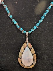 Genuine Egyptian Turquoise Hematite Mother Of Pearl Pendant Necklace