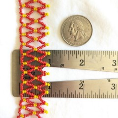 Vintage SW Artisan Red Yellow Glass Seed Beaded Woven 14″ Collar Choker Necklace