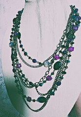 Multi-Strand Purple & Deep Blue Sparkling Beaded Gun Metal Statement Necklace