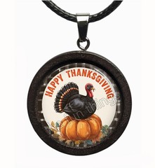Wood & Glass Happy Thanksgiving Turkey Necklace 22″ Cord Fashion Jewelry Gift