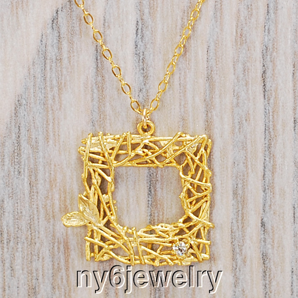 Beautiful! Gold Filled Chain&Clasp Necklace w/Rhodium Plated Frame Charm 17″