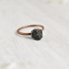 Size 8 Black Tourmaline Ring, Antique Copper, Raw Natural Stone, Boho Jewelry