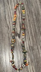 Handmade African Trade Bead Necklace with Toy Bus Accent, 18.25”