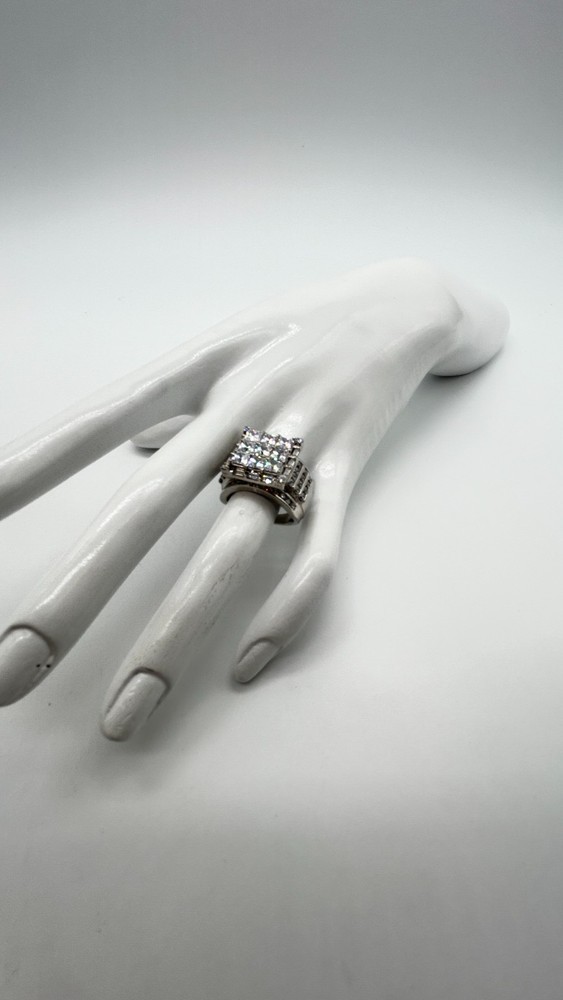 Vintage Sterling Silver Clear Tourmaline Cluster Ring Statement Cocktail Jewelry