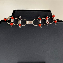 Artisan Huayruro Seed Red Black Bead Bib Collar Link Necklace .925 Silver BOHO