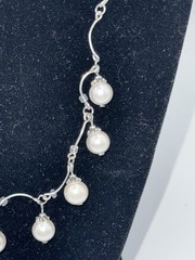 Adj 18-20″, White Shell Pearl Station Dangle Necklace