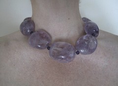 Necklace Amethyst Large Stones Pale Purple 19″ 48.5cm silver clasp Аметист натур
