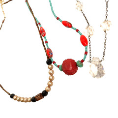 Vintage Necklace lot handmade artisan Glass Beads Red Floral Clear Crystal 925