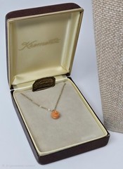 Vintage Krementz 14K Gold Filled Necklace with Hand Carved Coral Rose Pendant