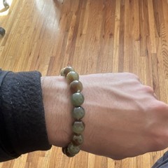 Jade Beaded Stretch Bracelet Green Brown Round Stone Nature Unisex