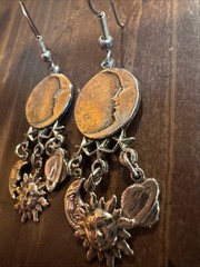 Sun Crescent Moon Saturn Earrings Star Dangle Silver Tone 2” Artisan