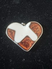 Enamel Silver Inlay Gemstone Silver Pendant Reversible Brown White Heart