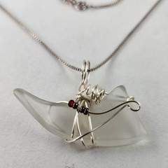 Sterling Silver Glass Pendant Artisan made & Sterling 18 in Chain [8793]