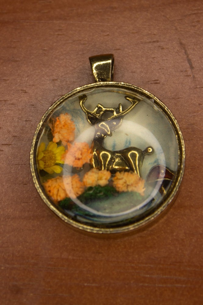 Handmade Resin Woodland Deer Pendant – Miniature Diorama Necklace Charm