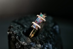 Opal Bar Ring 14K Gold Unique Boulder Opal Diamond Ring