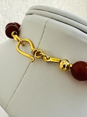 Genuine Carnelian 10mm Faceted Beaded Necklace w/ Tibetan Dzi Center Bead