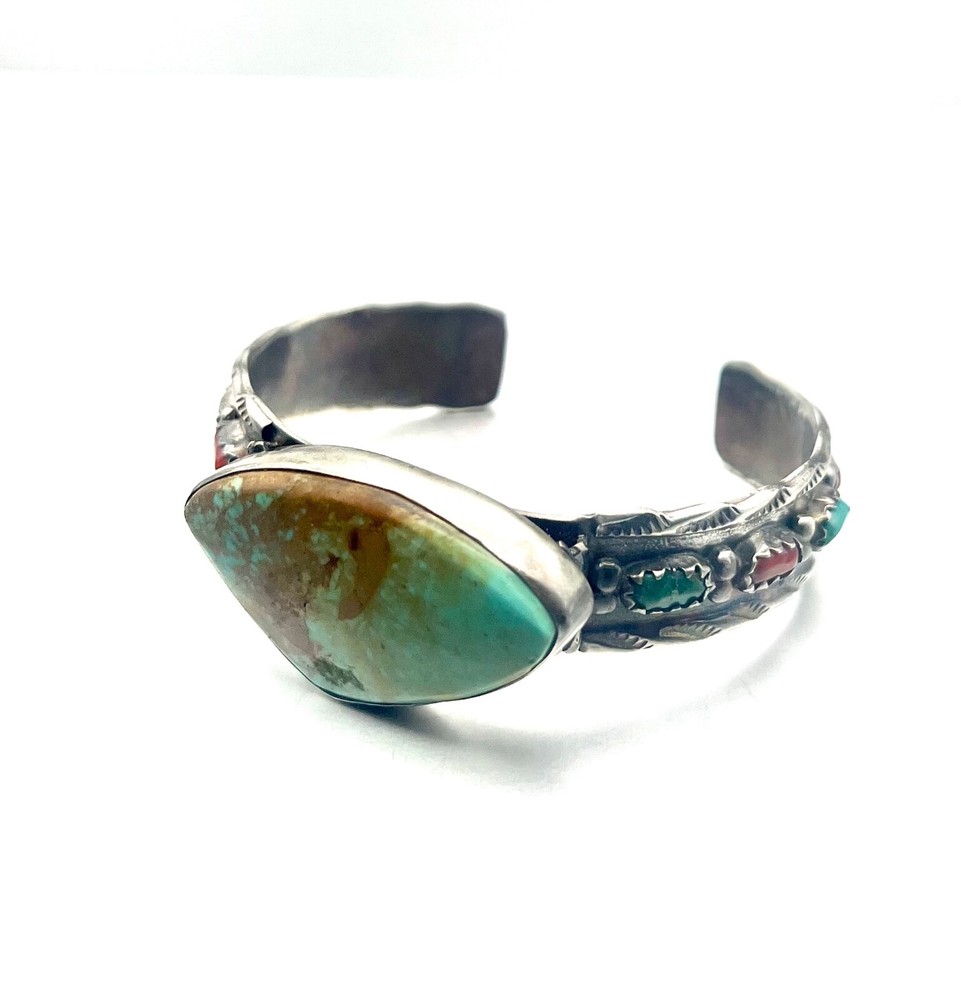 Zuni Wayne Cheama Cuff Watch Band Sterling Silver Turquoise Signed 19.5g Sz 5.5”