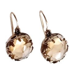 Signed ~S.N.~ Round Faceted Smokey TOPAZ Sterling Silver Drop HOOK EARRINGS