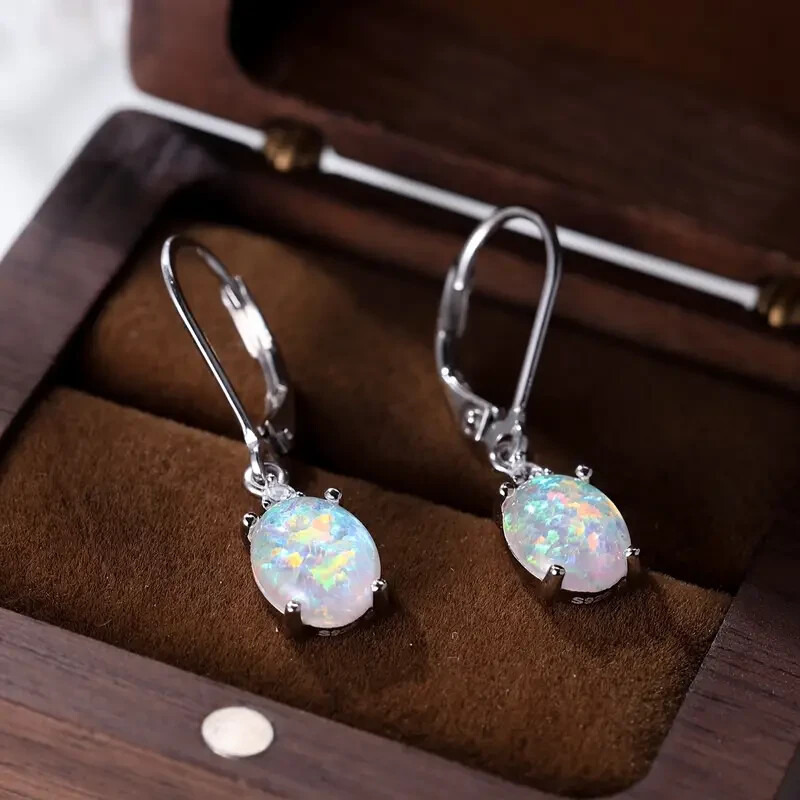 925 Silver Fire Opal Dangle Drop Earrings Healing Dangle Hook Daily Earring