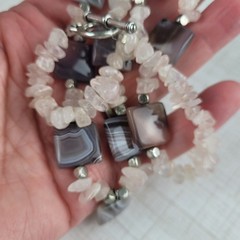 Botswana Agate Rose Quartz Beaded Necklace 21″