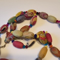 WorldFinds Recycled Kantha Fabric Beaded Statement Tassel Necklace Multicolor18″