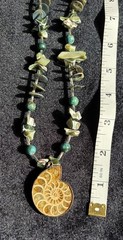 Ancient Ocean Spiral Ammonite Nautilus Beaded Necklace 33in