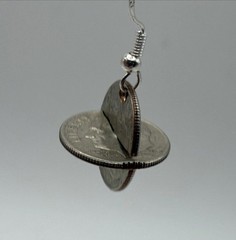Dime Coin Art Dangle Earrings w/ Sterling Silver Plated Hooks, One of a Kind