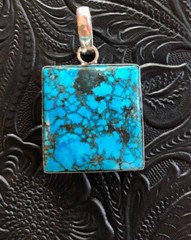 Turquoise Bisbee Blue Color Chocolate Cherry Web Pendant 1.75″ Artisan Made