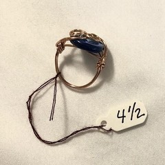 Blue Moon And Stars Ring, Iridescent, Copper Wire Wrap, Size 4 1/2 #Fairycore