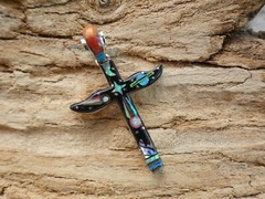 Totem Pole Night Sky Micro Inlay Gemstone Fire Opal Sterling Silver Pendant R44