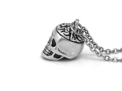 Human Skull and Brain Necklace, Handmade Anatomy Jewelry in Pewter