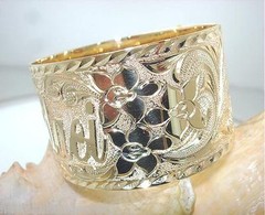 QUOTE 24MM 14K YELLOW GOLD HAWAIIAN CUSTOM ENGRAVED PERSONALIZED BANGLE 6.5-9 #2